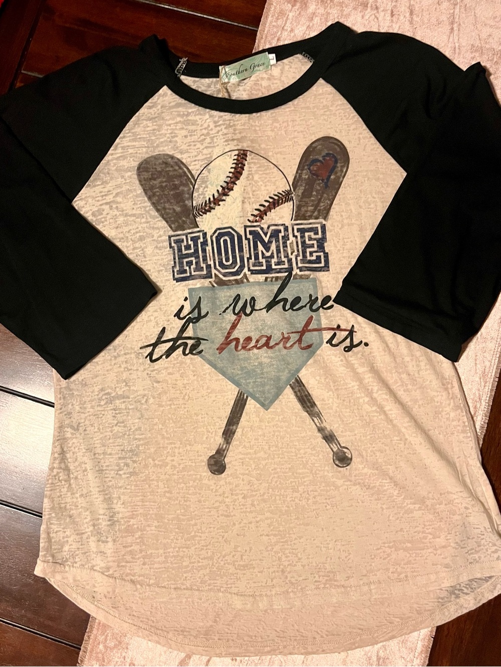 Southern Grace - Baseball  Tee - Black and Beige
